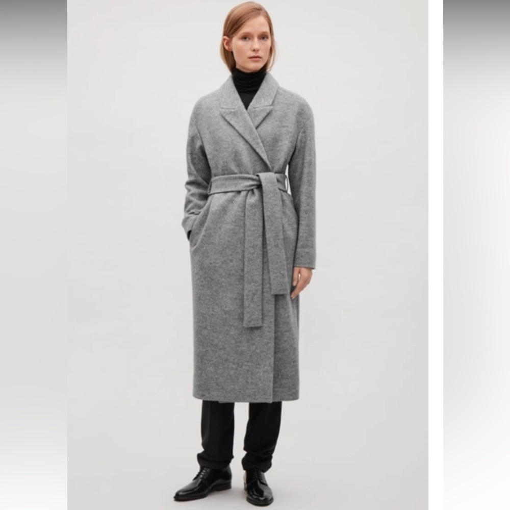 COS BELTED WOOL COAT IN GREY